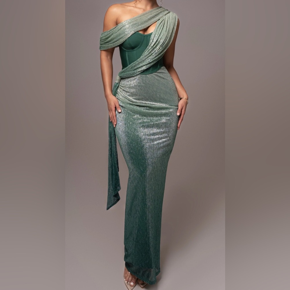 JLUXLABEL One Shoulder Green Dress